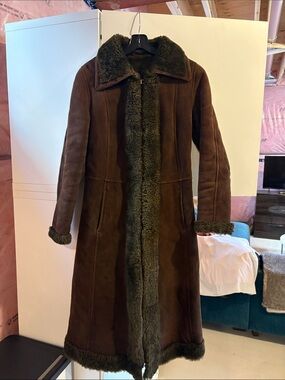 Women’s Brown Suede Long Shearling Coat